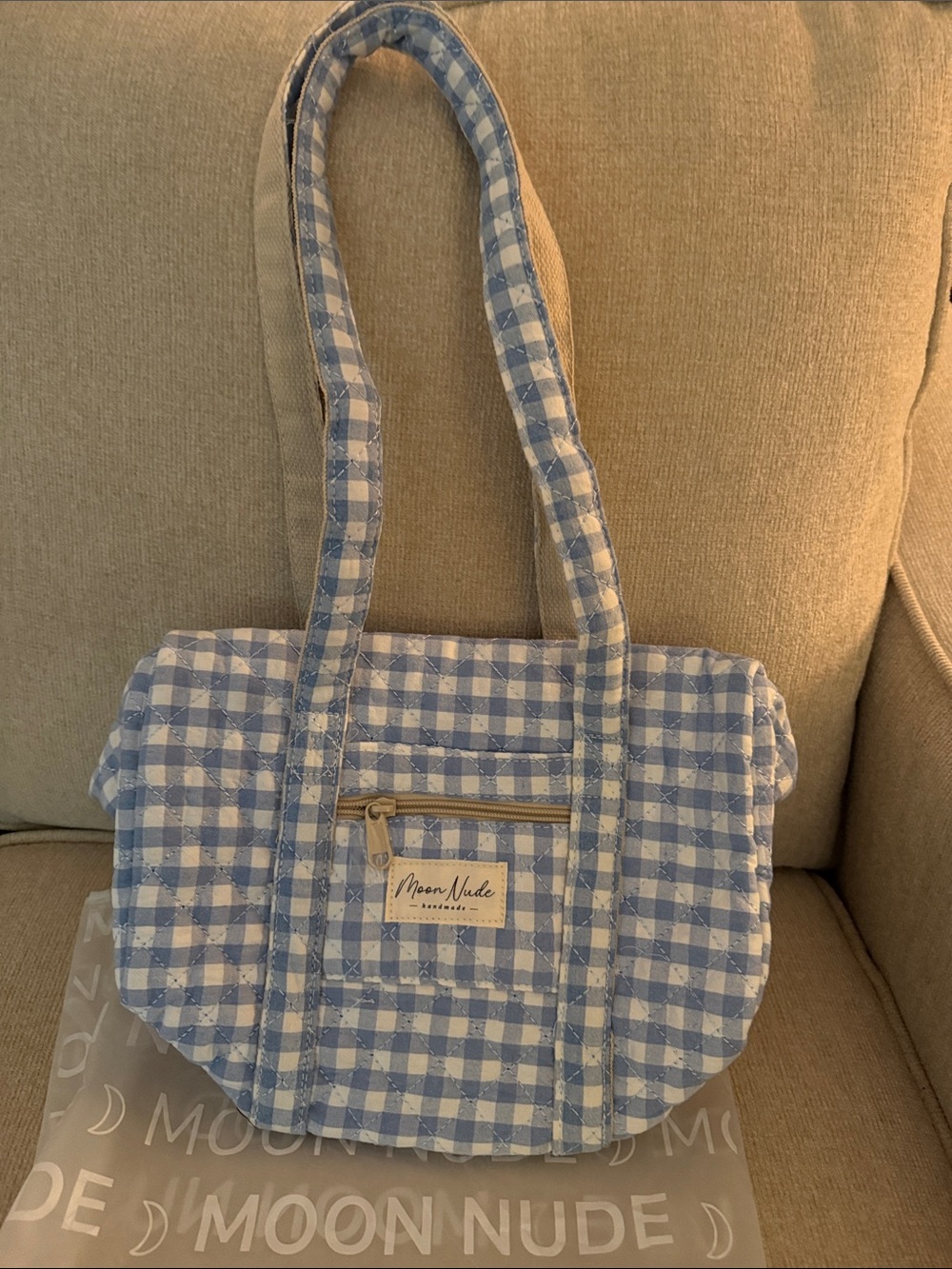 Moon Nude NWT Blue Gingham Mini Duffel Bag
